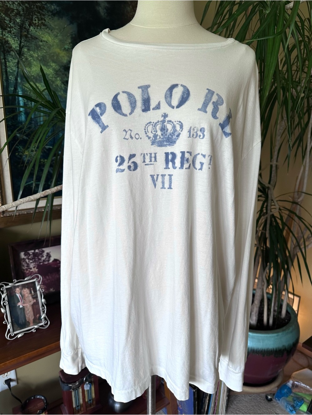 Vintage Ralph Lauren 25th Regiment VII Long-Sleeve Tee with Faded Blue Logo (XL)
